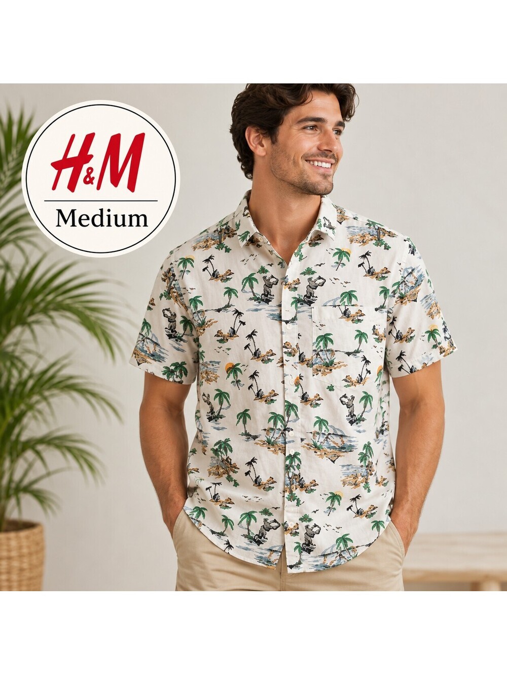 Divided by H&M  | Men's M | White Tropical Print Shirt